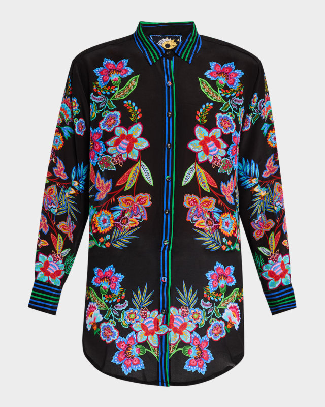 Pujha Floral-Print Silk Tunic
